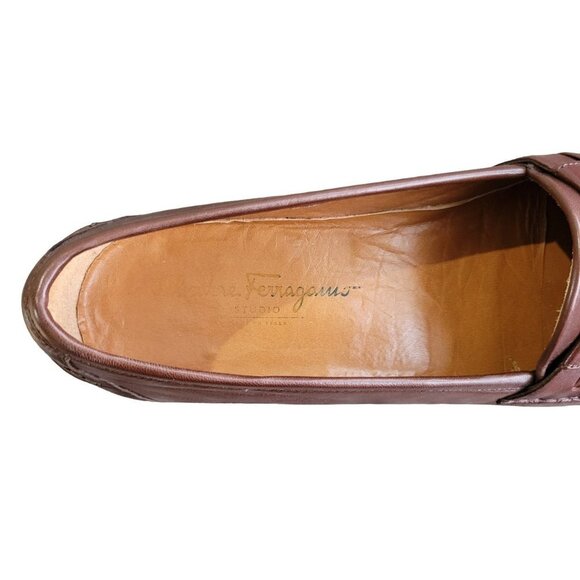 SALVATORE FERRAGAMO Sport Dark Brown Nappa Calf Leather Loafers  12B